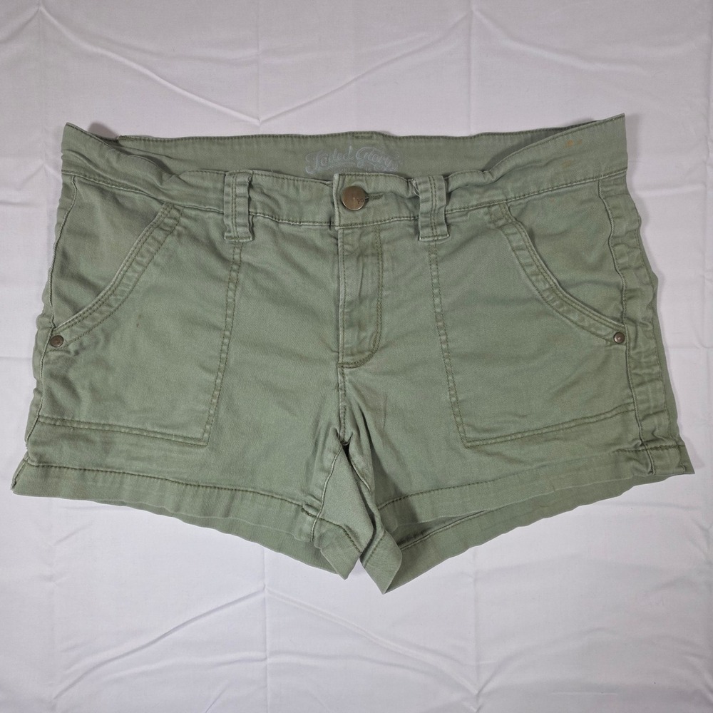 Faded Glory Womens Olive Green Utility Cargo Shorts Size 16 Stretch Cotton Twill